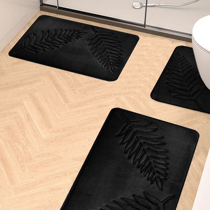 Summercome 3 Pcs Bathroom Rugs, Leaves Bath Mat Toilet Mats, Soft Comfortable Non-Slip Bathroom Rug Set, Bath Mats for Bathroom, Machine Washable Bath Mat Bathroom Rug Sets, 20x31.5in, Black 3pc Navy.