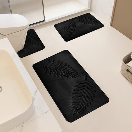 Summercome 3 Pcs Bathroom Rugs, Leaves Bath Mat Toilet Mats, Soft Comfortable Non-Slip Bathroom Rug Set, Bath Mats for Bathroom, Machine Washable Bath Mat Bathroom Rug Sets, 20x31.5in, Black 3pc Navy.