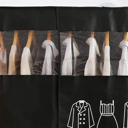 Tutuviw Black Clothing Rack Covers, Hanging Garment Bag Organizer Storage Cover Closet Storage Bottom Enclosed Garment Rack Cover Dustproof Protector.