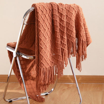 Throw Blanket for Couch 50 x 60 inches Knit Woven Blankets Cozy Lightweight Decorative Throw for Bed and Living Room,Beige Brick red.