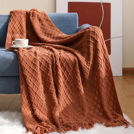Throw Blanket for Couch 50 x 60 inches Knit Woven Blankets Cozy Lightweight Decorative Throw for Bed and Living Room,Beige Brick red.