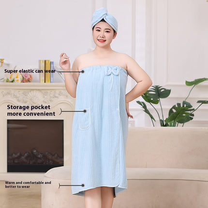 Bath Towel Wrap Women Plus Size - Adjustable Soft Microfiber Shower After Body Wraps with Hair Drying Towel Absorbent & Quick Drying for Gym Shower, Beach, Spa, Sauna Blue.