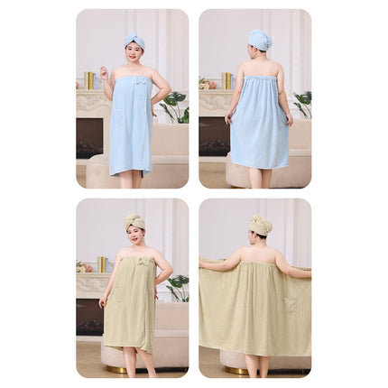 Bath Towel Wrap Women Plus Size - Adjustable Soft Microfiber Shower After Body Wraps with Hair Drying Towel Absorbent & Quick Drying for Gym Shower, Beach, Spa, Sauna Green.