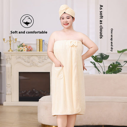 Bath Towel Wrap Women Plus Size - Adjustable Soft Microfiber Shower After Body Wraps with Hair Drying Towel Absorbent & Quick Drying for Gym Shower, Beach, Spa, Sauna Yellow.