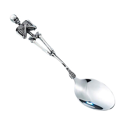 Darzheoy Stainless Steel Skeleton Skull Spoon and Fork Flatware Tableware Gifts for Halloween Easter and Christmas (Spoon) A.