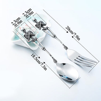 Darzheoy Stainless Steel Skeleton Skull Spoon and Fork Flatware Tableware Gifts for Halloween Easter and Christmas (Spoon) A.