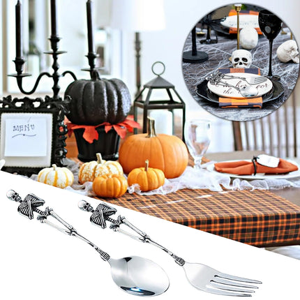 Darzheoy Stainless Steel Skeleton Skull Spoon and Fork Flatware Tableware Gifts for Halloween Easter and Christmas (Spoon) A.