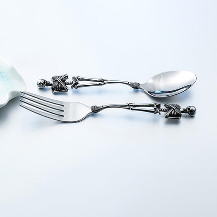 Darzheoy Stainless Steel Skeleton Skull Spoon and Fork Flatware Tableware Gifts for Halloween Easter and Christmas (Spoon) A.