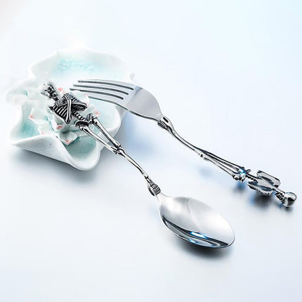 Darzheoy Stainless Steel Skeleton Skull Spoon and Fork Flatware Tableware Gifts for Halloween Easter and Christmas (Spoon) A.
