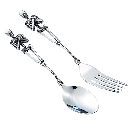 Darzheoy Stainless Steel Skeleton Skull Spoon and Fork Flatware Tableware Gifts for Halloween Easter and Christmas (Spoon) B.