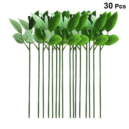 HOOWIFFY 30 Pcs Green Rose Stems with Leaves Floral Wire for Flower Arrangement and Craft Decoration.
