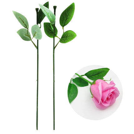 HOOWIFFY 30 Pcs Green Rose Stems with Leaves Floral Wire for Flower Arrangement and Craft Decoration.