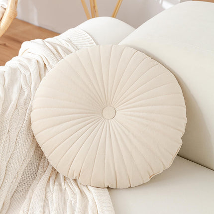 Darzheoy Round Throw Pillow 15.7 inch Decorative Round Velvet Floor Pillows Small Pumpkin Throw Pillow Cushion for Living Room Sofa Bed, Gray Beige.