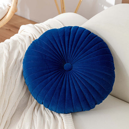 Darzheoy Round Throw Pillow 15.7 inch Decorative Round Velvet Floor Pillows Small Pumpkin Throw Pillow Cushion for Living Room Sofa Bed, Gray Blue.