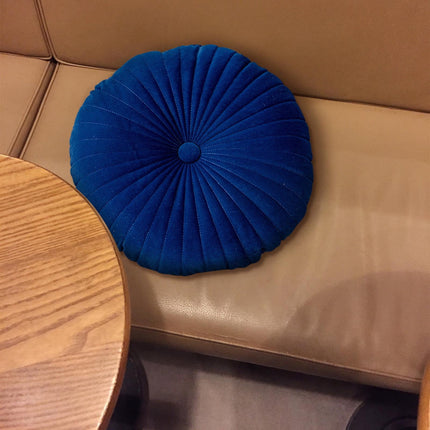 Darzheoy Round Throw Pillow 15.7 inch Decorative Round Velvet Floor Pillows Small Pumpkin Throw Pillow Cushion for Living Room Sofa Bed, Gray Blue.