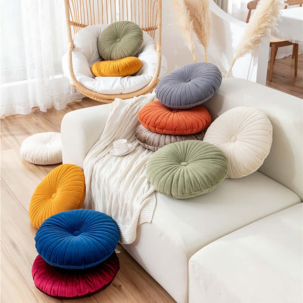 Darzheoy Round Throw Pillow 15.7 inch Decorative Round Velvet Floor Pillows Small Pumpkin Throw Pillow Cushion for Living Room Sofa Bed, Gray Blue.