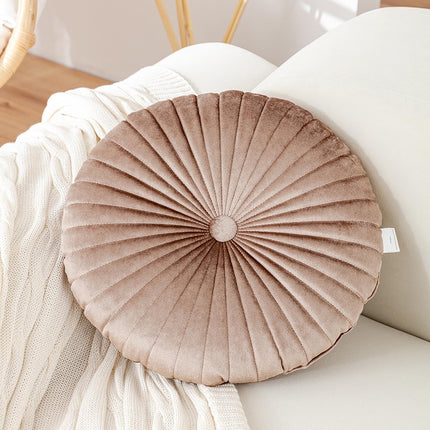 Darzheoy Round Throw Pillow 15.7 inch Decorative Round Velvet Floor Pillows Small Pumpkin Throw Pillow Cushion for Living Room Sofa Bed, Gray Coffee.