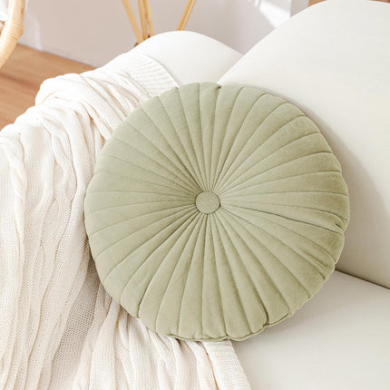 Darzheoy Round Throw Pillow 15.7 inch Decorative Round Velvet Floor Pillows Small Pumpkin Throw Pillow Cushion for Living Room Sofa Bed, Gray Green.