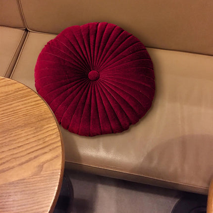 Darzheoy Round Throw Pillow 15.7 inch Decorative Round Velvet Floor Pillows Small Pumpkin Throw Pillow Cushion for Living Room Sofa Bed, Gray Red.