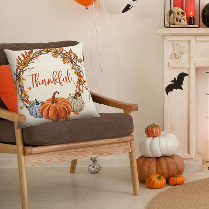 Darzheoy Fall Pillow Covers 18 x 18 inch Pumpkin Maple leaves Throw Pillow Covers Outdoor Autumn Thanksgiving Harvest Farmhouse Pillowcase Cushion Case for Home Sofa Fall Decor C.