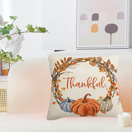 Darzheoy Fall Pillow Covers 18 x 18 inch Pumpkin Maple leaves Throw Pillow Covers Outdoor Autumn Thanksgiving Harvest Farmhouse Pillowcase Cushion Case for Home Sofa Fall Decor C.