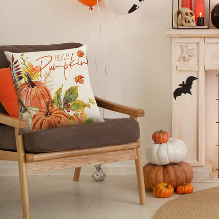 Darzheoy Fall Pillow Covers 18 x 18 inch Pumpkin Maple leaves Throw Pillow Covers Outdoor Autumn Thanksgiving Harvest Farmhouse Pillowcase Cushion Case for Home Sofa Fall Decor D.