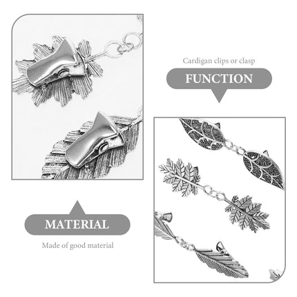 PATKAW 5pcs Metal Leaf Sweater Clips Cinch Clips for Cardigans Dress Shawls Collar Accessories 9.00X1.80X0.70CM Silver.