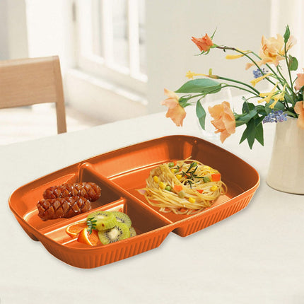 Kdkad Large 10 Inch Wheat Straw Divided Plates for Adults Picnic, 3 Compartment Plates, Unbreakable Portion Control Plate, Reusable Plastic Compartment Plates, Dinner Plates Dessert Plates 10.4×7.1 in Orange.