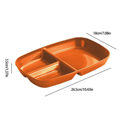 Kdkad Large 10 Inch Wheat Straw Divided Plates for Adults Picnic, 3 Compartment Plates, Unbreakable Portion Control Plate, Reusable Plastic Compartment Plates, Dinner Plates Dessert Plates 10.4×7.1 in Orange.