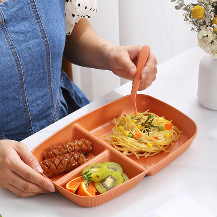 Kdkad Large 10 Inch Wheat Straw Divided Plates for Adults Picnic, 3 Compartment Plates, Unbreakable Portion Control Plate, Reusable Plastic Compartment Plates, Dinner Plates Dessert Plates 10.4×7.1 in Orange.