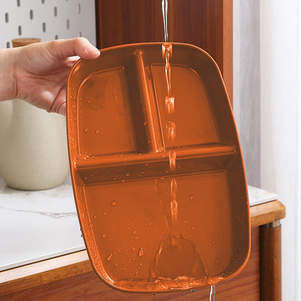 Kdkad Large 10 Inch Wheat Straw Divided Plates for Adults Picnic, 3 Compartment Plates, Unbreakable Portion Control Plate, Reusable Plastic Compartment Plates, Dinner Plates Dessert Plates 10.4×7.1 in Orange.