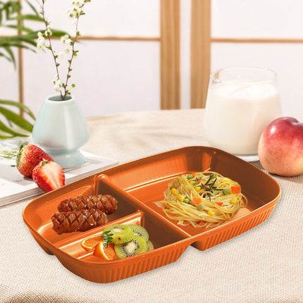 Kdkad Large 10 Inch Wheat Straw Divided Plates for Adults Picnic, 3 Compartment Plates, Unbreakable Portion Control Plate, Reusable Plastic Compartment Plates, Dinner Plates Dessert Plates 10.4×7.1 in Orange.