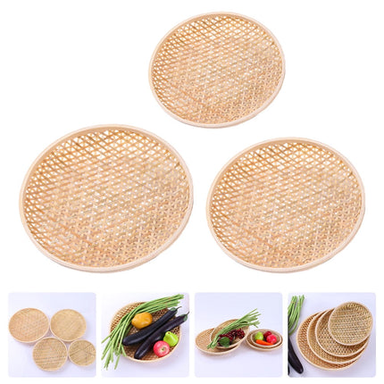 Set of 3 Shallow Baskets with Woven Trays - Multi-Purpose Fruit, Vegetable, Dessert Serving and Wall Decor Traditional Chinese Style.