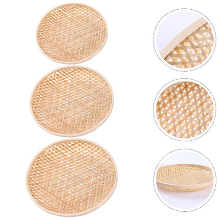 Set of 3 Shallow Baskets with Woven Trays - Multi-Purpose Fruit, Vegetable, Dessert Serving and Wall Decor Traditional Chinese Style.