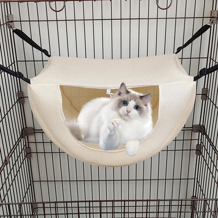 Darzheoy Cat Cage Hammock, Hanging Soft Pet Bed, Summer Breathable Pet Cage Hammock with Adjustable Straps, for Indoor Kitten Puppy Rabbit or Small Pet Beige.
