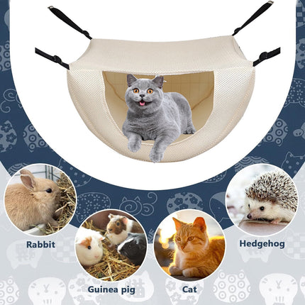 Darzheoy Cat Cage Hammock, Hanging Soft Pet Bed, Summer Breathable Pet Cage Hammock with Adjustable Straps, for Indoor Kitten Puppy Rabbit or Small Pet Beige.