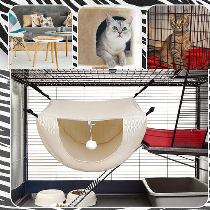Darzheoy Cat Cage Hammock, Hanging Soft Pet Bed, Summer Breathable Pet Cage Hammock with Adjustable Straps, for Indoor Kitten Puppy Rabbit or Small Pet Beige.