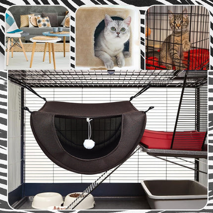 Darzheoy Cat Cage Hammock, Hanging Soft Pet Bed, Summer Breathable Pet Cage Hammock with Adjustable Straps, for Indoor Kitten Puppy Rabbit or Small Pet Coffee.