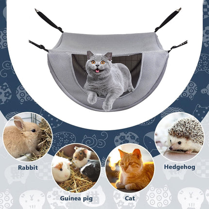 Darzheoy Cat Cage Hammock, Hanging Soft Pet Bed, Summer Breathable Pet Cage Hammock with Adjustable Straps, for Indoor Kitten Puppy Rabbit or Small Pet Gray.
