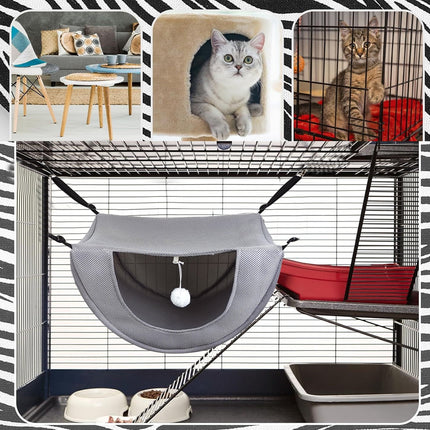 Darzheoy Cat Cage Hammock, Hanging Soft Pet Bed, Summer Breathable Pet Cage Hammock with Adjustable Straps, for Indoor Kitten Puppy Rabbit or Small Pet Gray.