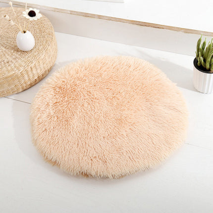 Darzheoy 16 inch Plush Dog Bed Mat Warm Fluffy Round Puppy Crate Pad with Anti-Slip Waterproof Bottom Soft Comfy Pet Kennel Mat for Small and Medium Dogs Beige.