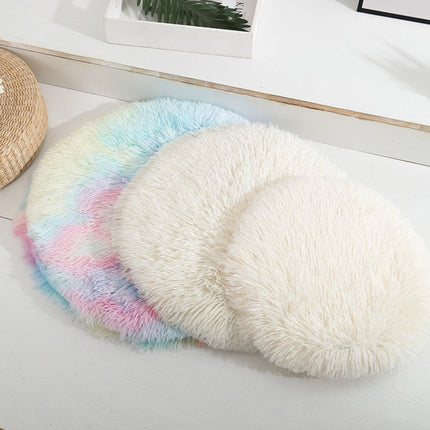 Darzheoy 16 inch Plush Dog Bed Mat Warm Fluffy Round Puppy Crate Pad with Anti-Slip Waterproof Bottom Soft Comfy Pet Kennel Mat for Small and Medium Dogs Beige.