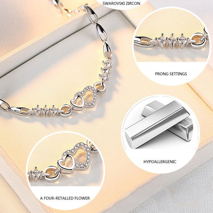 Chmadoxn Toddler Toys, Baby Toys Amethyst Plated 925 Bracelet Love Heart-shaped Hand Jewelry Female Zircon Heart To Heart Jewelry Toys for Kids, Birthday Gifts, First Birthday Gifts 2.3×2×0.8 in WH.