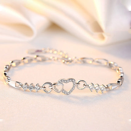 Chmadoxn Toddler Toys, Baby Toys Amethyst Plated 925 Bracelet Love Heart-shaped Hand Jewelry Female Zircon Heart To Heart Jewelry Toys for Kids, Birthday Gifts, First Birthday Gifts 2.3×2×0.8 in WH.