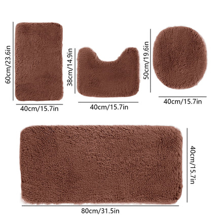 Chmadoxn Solid Color Bathroom Rugs Sets, 3 Piece Ultra Soft Non-Slip Bath Rugs and Mats Set, Super Absorbent Soft Washable Bathroom Carpets, Plush Bathroom Mats, Toilet Rug Set of 4 Brown.