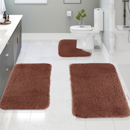 Chmadoxn Solid Color Bathroom Rugs Sets, 3 Piece Ultra Soft Non-Slip Bath Rugs and Mats Set, Super Absorbent Soft Washable Bathroom Carpets, Plush Bathroom Mats, Toilet Rug Set of 3 Dark Gray.