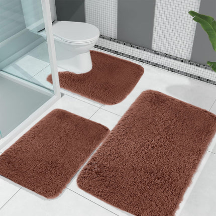 Chmadoxn Solid Color Bathroom Rugs Sets, 3 Piece Ultra Soft Non-Slip Bath Rugs and Mats Set, Super Absorbent Soft Washable Bathroom Carpets, Plush Bathroom Mats, Toilet Rug Set of 3 Red.