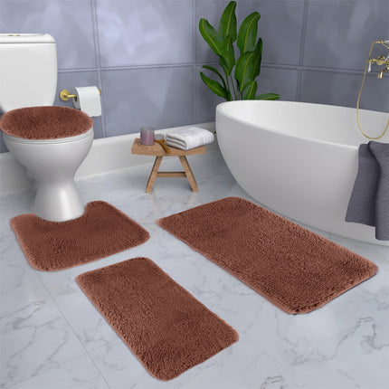 Chmadoxn Solid Color Bathroom Rugs Sets, 3 Piece Ultra Soft Non-Slip Bath Rugs and Mats Set, Super Absorbent Soft Washable Bathroom Carpets, Plush Bathroom Mats, Toilet Rug Set of 4 Yellow.