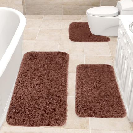 Chmadoxn Solid Color Bathroom Rugs Sets, 3 Piece Ultra Soft Non-Slip Bath Rugs and Mats Set, Super Absorbent Soft Washable Bathroom Carpets, Plush Bathroom Mats, Toilet Rug Set of 3 Yellow 1.
