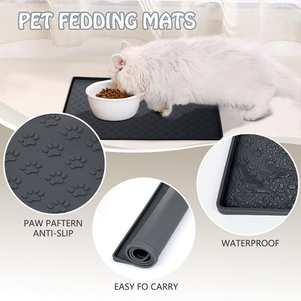 Darzheoy Dog Food Mat, Waterproof Dog Bowl Mat, Silicone Dog Mat for Food and Water, Pet Food Mat with Edges, Nonslip Dog Feeding Mat, Dog Food Mats for Floors Black.